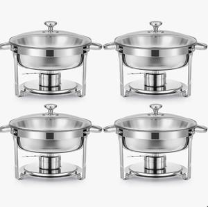 Ensemble de 4 réchauds ronds de 6 litres en acier inoxydable avec couvercle en verre, au meilleur prix - Product Image 1