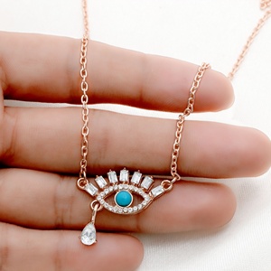 Collar Colgante de Plata de Ley 925 Bañado en Oro Rosa con Circonitas Baguette y Turquesa Ojo Turco, Venta al por Mayor, Memoria Jewels - Product Image 3