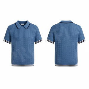 Hot Sale Knitted Custom Design Whole Sale Trendy Polo Shirt with <b>White</b> Collar and Stripes Casual Knitwear Polo <b>Tee</b> Short Sleeve - Product Image 4