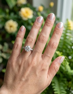 Bague de fiançailles en or massif 10K avec diamant rond de 3 carats, sertie de 6 griffes, pavé cathédrale, diamant de laboratoire IGI, bague de mariée personnalisée - Product Image 3