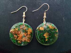 handmade earrings <b>green</b> gold foil earrings teardrop earrings <b>glitter</b> earrings aesthetic jewelry boho earrings unique Resin Craft - Product Image 1