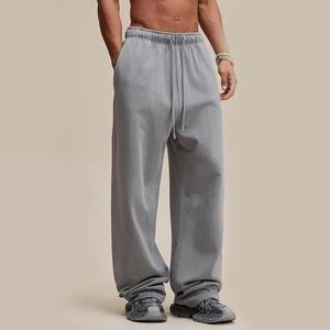 Pantalones de chándal anchos con logo personalizado al por mayor, de forro polar grueso, de pierna recta, con dobladillo abierto, estilo paracaídas, unisex, holgados, para streetwear. - Product Image 5