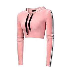 Personalizado de algodón suave suelto de gran tamaño Body Fit Slim V cuello Crop Top deportes Sudadera con capucha para las mujeres - Product Image 6
