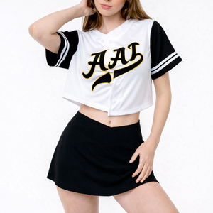Wholesale Women White Cropped Button Front Baseball Jersey Contrast Sleeve Custom Teamwear crop Top Bulk OEM Services Sportswear - Product Image 1