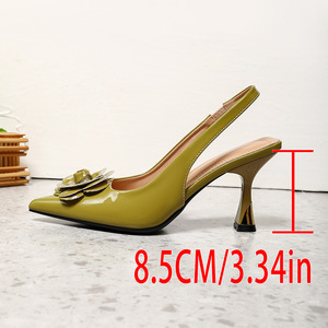 Sandalias de Tacón de Aguja con Parte Superior de PU Verde Oliva de Lujo Ligero, con Camelia Tridimensional y Cierre de Hebilla Slingback, para Verano Casual - Product Image 5