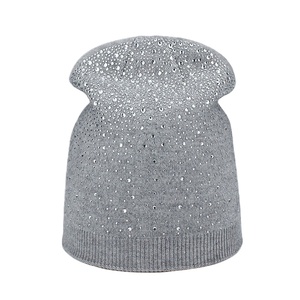 Rhinestone Crystal Diamond Glitter Knit Beanie Grey Shinny Logo Beanies - Product Image 1