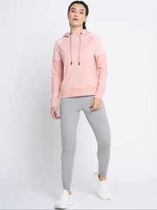 Sudadera con Capucha Rosa para Mujer, Color Sólido, Algodón y Felpa de Bambú, Corte Regular, Estilo Otoñal, con Bolsillos - Product Image 1