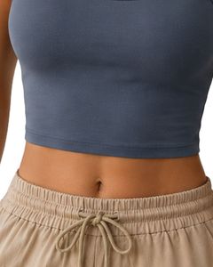 Top Corto Azul con Cuello Cuadrado para Mujer, Sin Mangas, de Algodón y Elastano, Elástico, para Fitness, Yoga, Casual, Verano, Diseño Personalizado - Product Image 6