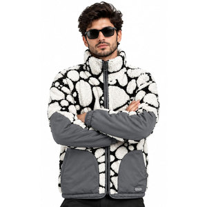 Chaqueta de forro polar con estampado animal para hombre, con cierre de cremallera, cuello alto, forro de piel sintética tipo sherpa, abrigos de invierno con bolsillos. - Product Image 4