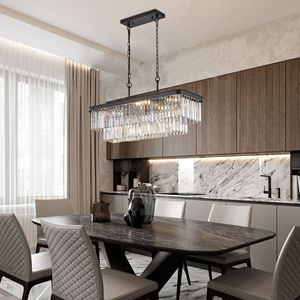 Lampadario di cristallo industriale moderno rettangolare nero fattoria ferro plafoniera E12 regolabile per cucina soggiorno - Product Image 2