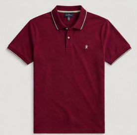Polo de Manga Corta Azul Claro para Hombre, Corte Regular, Ribete en Contraste, Estilo Preppy, Logotipo Bordado en la Parte Delantera, Color Sólido, Algodón Oxford - Product Image 3