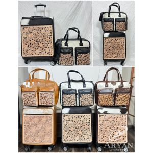 Juego de Viaje de Dos Piezas de Cuero Vacuno Hecho a Mano de Alta Calidad a Precio de Fábrica, Bolsa de Viaje con Ruedas y Bolsa para Pañales, Estilo Occidental - Product Image 1