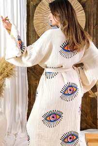 Nouvelle Arrivée Vêtements de Luxe Femme Décontracté Été Abaya Kimono Anti-Mauvais Œil Haute Qualité Robe Musulmane Abaya Ouverte Islamique - Product Image 2