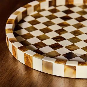 ROOGO Modern Design Resin Craft Tray Checkerboard Pattern Waterproof Eco-Friendly Lightweight for LivingRoom Tabletop Decoration - Product Image 4