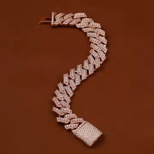 Pulsera de eslabones con diamantes de moissanita cúbica color oro rosa, pulsera Miami Ice Cube, joyería de eslabones con diamantes de imitación, regalo. - Product Image 1