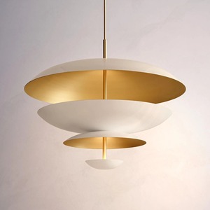 High Standard Circular Pendant <b>Light</b> With Gold And <b>White</b> <b>Shades</b> Metal Ceiling Lighting Fixture For Living Room Or Bedroom - Product Image 1