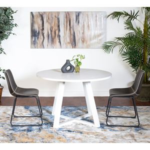 Set da Pranzo Rotondo Varna in 3 Pezzi, Elegante Tavolo con Basamento a Cavalletto e 2 Sedie per Sala da Pranzo - Product Image 4