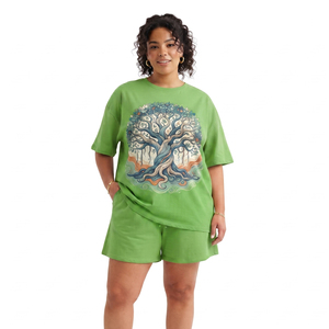 Ensemble T-shirt imprimé et short pour femme, grande taille, avec short de cyclisme imprimé à manches courtes et taille mi-haute élastique - Product Image 1