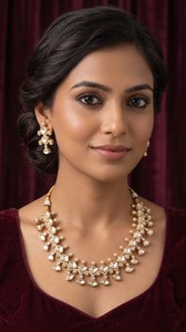Conjunto de collar nupcial tradicional indio Kundan chapado en oro con circonitas cúbicas sin tallar y diamantes americanos, gargantilla con pendientes de perlas. - Product Image 6