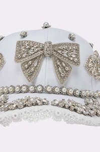 Casquette de baseball Y2K blanchie à la chaux, 6 panneaux, réglable, avec nœud en strass et bordure en dentelle perlée, chapeau de fête de luxe unisexe, 100% coton, toutes saisons - Product Image 5
