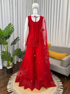 TOP SHARARA DUPATTA HEAVY SOFT NET INTRICATE THREAD SEQUNCE EMBROIDERY WORK SUIT - Product Image 3