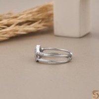 Bague pour femme en moissanite Zig Zag, alliance ouverte en forme de pyramide, 0,10 CT, empilable, plaqué rhodium, or massif 10 carats, Satani Brothers