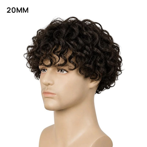 Peluca de Cabello Humano Rizado para Hombre, Tupé Corto Ondulado sin Pegamento, Negro Natural Transparente, 180% de Densidad, Uso Diario - Product Image 4