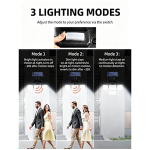 ไฟสปอร์ตไลท์โซลาร์เซลล์แบบมุมกว้าง 333 LED พร้อมเซ็นเซอร์ตรวจจับความเคลื่อนไหว 3 โหมด 270 องศา แสงสีขาวกลางวัน สำหรับภายนอกอาคาร - Product Image 5