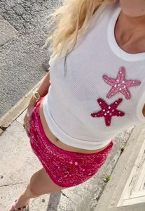 100% Combed Cotton Cute Luxury Hand-Embellished Breathable Summer Canvas Sports Style Party T-Shirt Crystal Bead <b>Patchwork</b> - Product Image 5