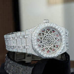 Montre automatique de luxe pour homme en acier inoxydable, entièrement sertie de diamants, avec chiffres arabes rouges, mouvement automatique, cadeau tendance - Product Image 2