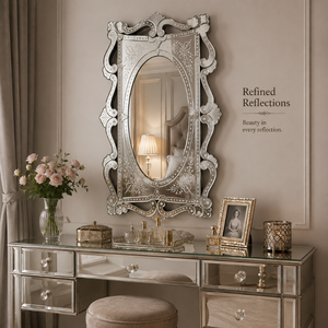 Antique Style Venetian Mirror with Artistic Cutwork Frame and Oval Inner <b>Glass</b> Premium Decorative Mirror for Luxury Interiors - Product Image 3