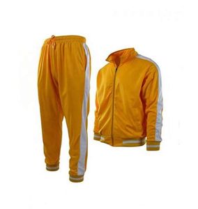 ชุดวอร์มสีเหลืองแบบ unisex เสื้อแจ็คเก็ตซิปเต็มตัวพร้อมกระเป๋าข้างและกางเกงรัดเชือก สไตล์ชุดกีฬา สีพื้น ทรงปกติ - Product Image 4