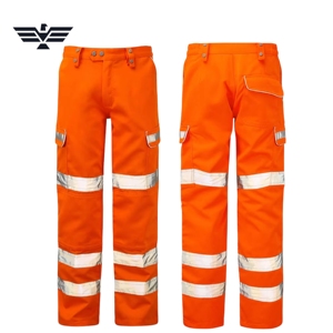 Pantalones de Trabajo de Seguridad Reflectantes de Alta Visibilidad Fluorescentes Naranja para Hombre, Protección Multibarra, Resistentes, Industriales, de Poliéster - Product Image 1