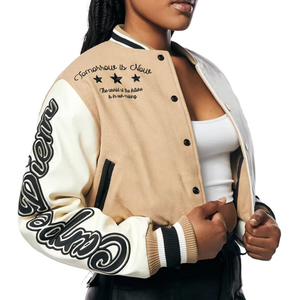 Regal Leather Women Custom Chenille Embroidery Winter Woolen Fabric Waterproof Breathable Cotton-<b>Padded</b> Letterman Varsity Jacket - Product Image 2