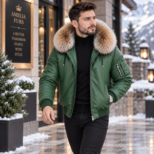 Blouson aviateur en cuir respirant pour homme, motif écossais, capuche en cuir, idéal pour l'été |   Veste chaude pour homme |   Veste Chaude |   Chaud - Product Image 5