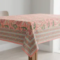 Nappe carrée en coton imprimé floral traditionnel, lavable, décoration d'intérieur, style classique, nappe imprimée au bloc