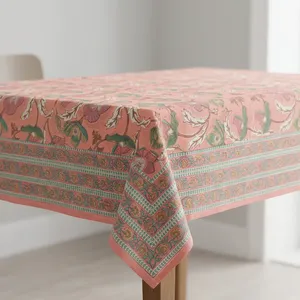 Nappe carrée en coton imprimé floral traditionnel, lavable, décoration d'intérieur, style classique, nappe imprimée au bloc - Product Image 3
