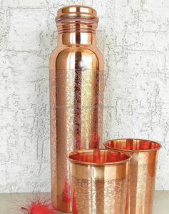 Bouteille d'eau en cuivre de finition polie brillante en métal de cuivre idéale pour l'eau de voyage de camping en plein air - Product Image 2