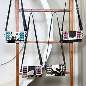 Cartera Cruzada de Cuero a Cuadros Hecha a Mano, Venta Directa de Fábrica 2025, Cartera Larga de Diseñador de Cuero Vacuno Genuino, Bolsos de Mano - Product Image 4