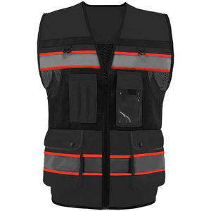 Gilet de sécurité réfléchissant bicolore haute visibilité avec fermeture éclair avant et plusieurs poches pour les travailleurs du bâtiment, logo personnalisé disponible - Product Image 5
