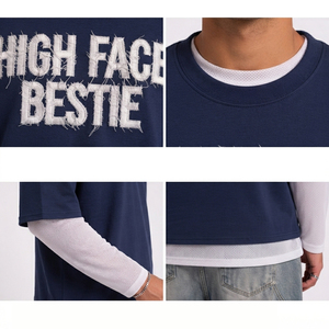 Double <b>Layered</b> Boxy T Shirt Men Double Long Sleeve T-Shirts O Neck Cotton Jersey Tee <b>Top</b> Long Sleeve Embroidered Sportswear Tee - Product Image 6