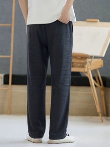 Men's Oxford Fabric Wide Leg Casual <b>Pants</b> Elastic Waist Drawstring Lightweight Summer Breathable Eco-Friendly Straight Fit <b>Black</b> - Product Image 3