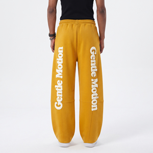 Men Cotton <b>Puff</b> Print Sweat Pants Drawstring Waist Baggy Full Length Trouser Men Casual Street Wear Fleece Sweat Pants Men - Product Image 2