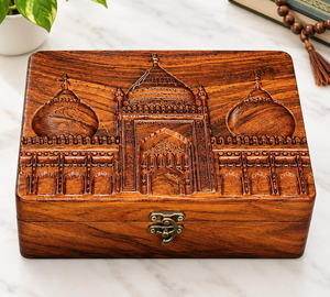 Caja de almacenamiento islámica de madera antigua y hermosa, tallada con diseño de cúpula de mezquita, cofre decorativo para almacenamiento, venta al por mayor. - Product Image 1
