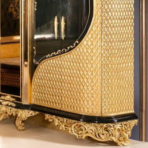 Luxury Modern Classic Wardrobe Solid Wood Gold Texture <b>Panel</b> Curved Design <b>Mirror</b> Door Art Deco Style Customized Furniture - Product Image 4