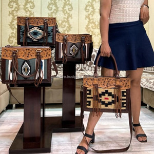 New Best Selling Hand Tooled Saddle Blanket Fringe <b>Tote</b> <b>Bag</b> for Women's High Quality Hand Woven Genuine Leather Shoulder Handbag - Product Image 4