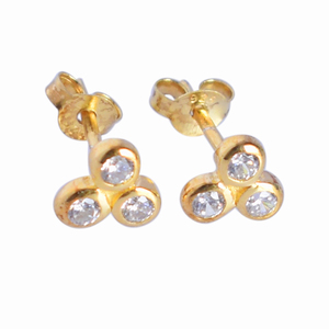 Pendientes de Plata de Ley S925 con Diamantes en Oro Amarillo, Corte Brillante Redondo, Engaste de Bisel, Forma de Flor, Joyería Fina Clásica para Mujer - Product Image 1