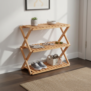 Multipurpose 3-Tier Folding Wooden <b>Storage</b> <b>Rack</b> - Minimalist Plant Stand & <b>Shoe</b> Organizer - Product Image 5
