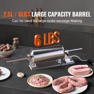 Food Grade Stainless Steel Manual Sausage Stuffer 2.5 L/6 LBS Horizontal Sausage Machine with <b>U</b> Type <b>Clamp</b> for Meat Processing - Product Image 2
