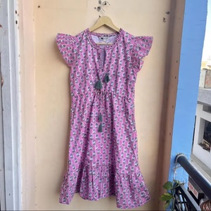 Robe longue indienne en coton imprimée à la main, col rond, manches courtes, tunique indienne, collection 2026, best-seller - Product Image 1